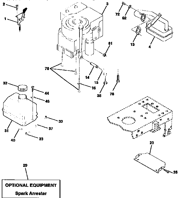Engine Diagram and Parts List for 917258072  Craftsman Lawn Tractor