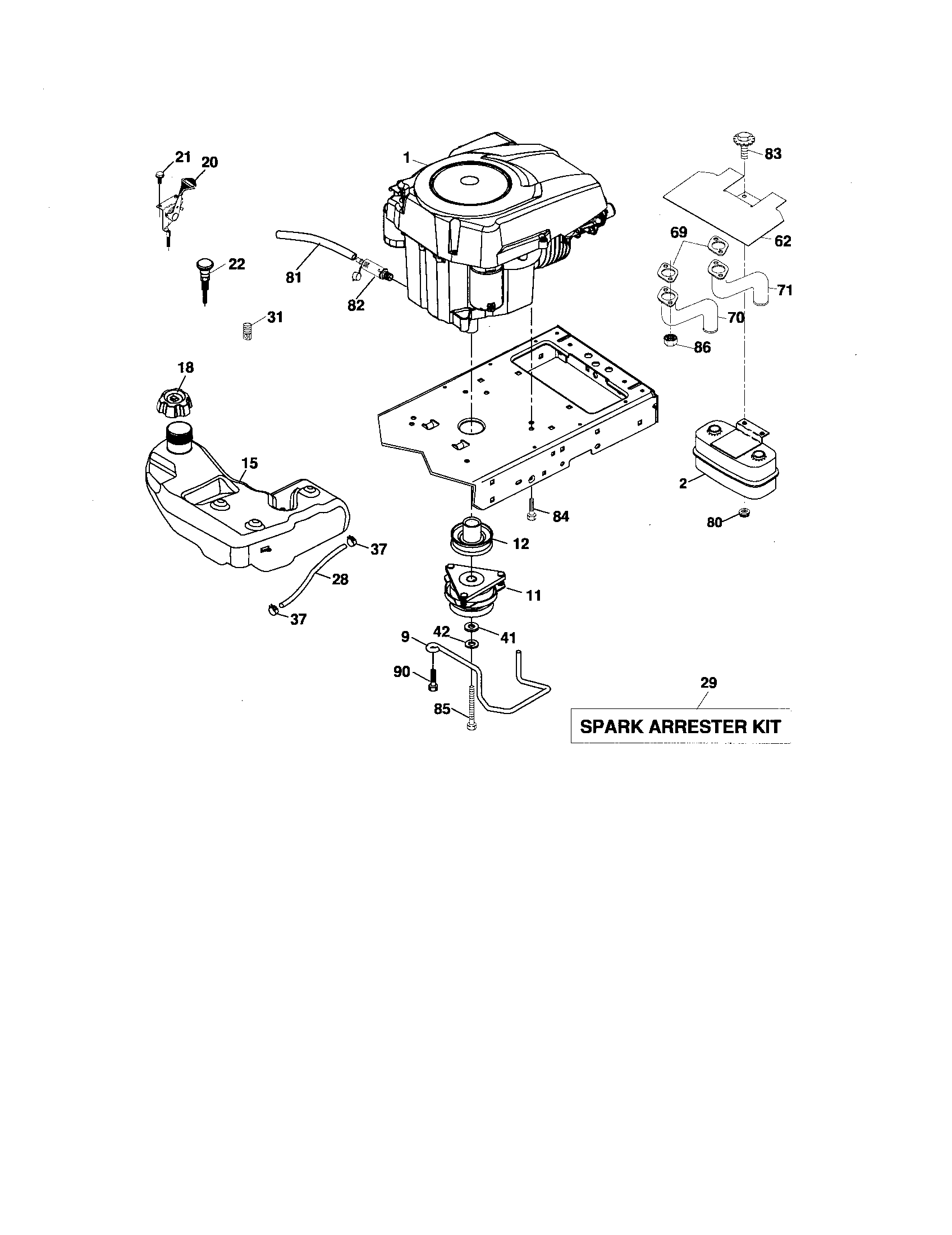 Engine Diagram and Parts List for 917276900  Craftsman Lawn Tractor