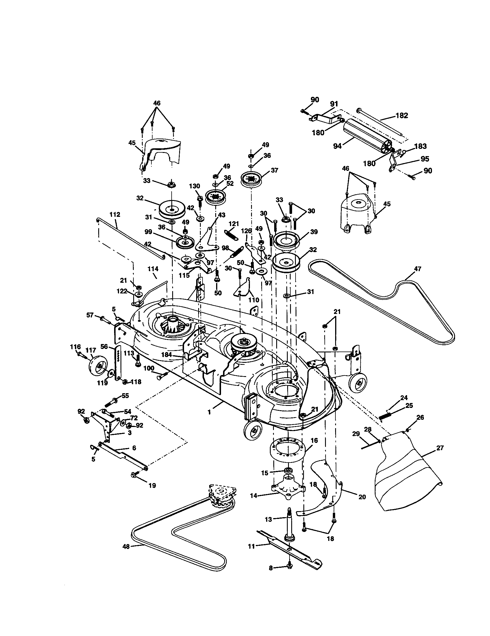 Mower Deck Diagram and Parts List for 917277080  Craftsman Lawn Tractor