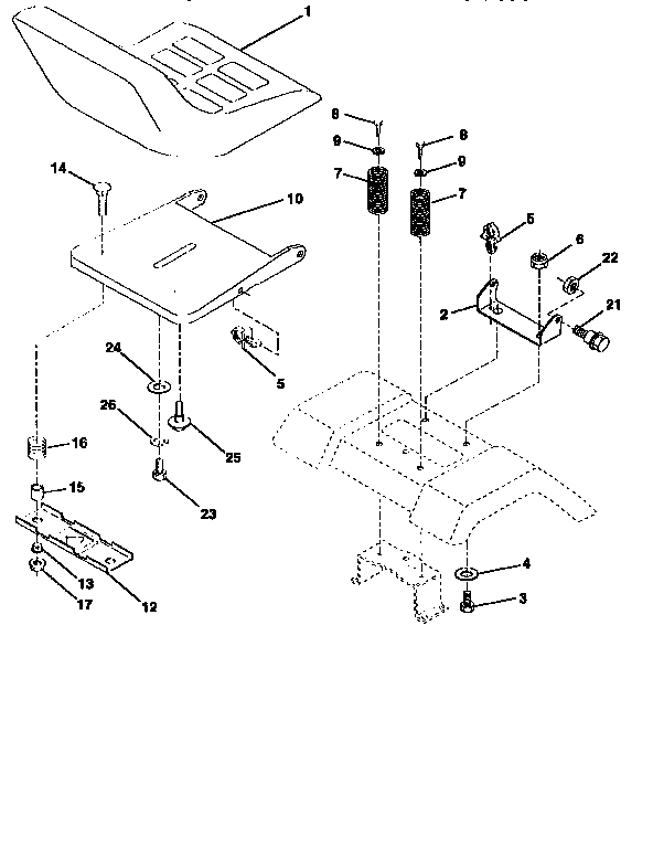 Seat Assembly Diagram and Parts List for 917258072  Craftsman Lawn Tractor