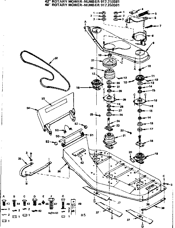 Mandrel Assembly Diagram and Parts List for 917253591  Craftsman Lawn Mower