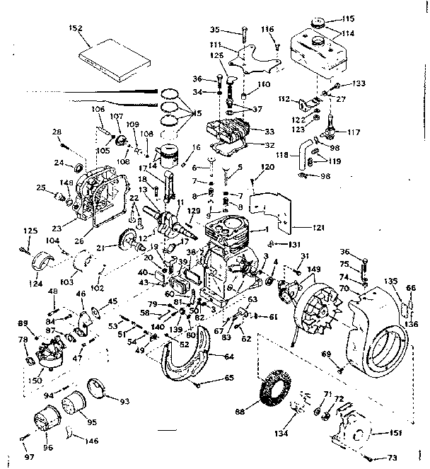 Basic Engine Diagram and Parts List for 143594052  Craftsman Engine
