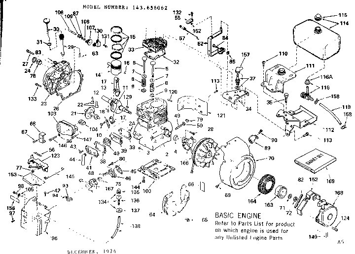 Engine Diagram and Parts List for 143656062  Craftsman Engine