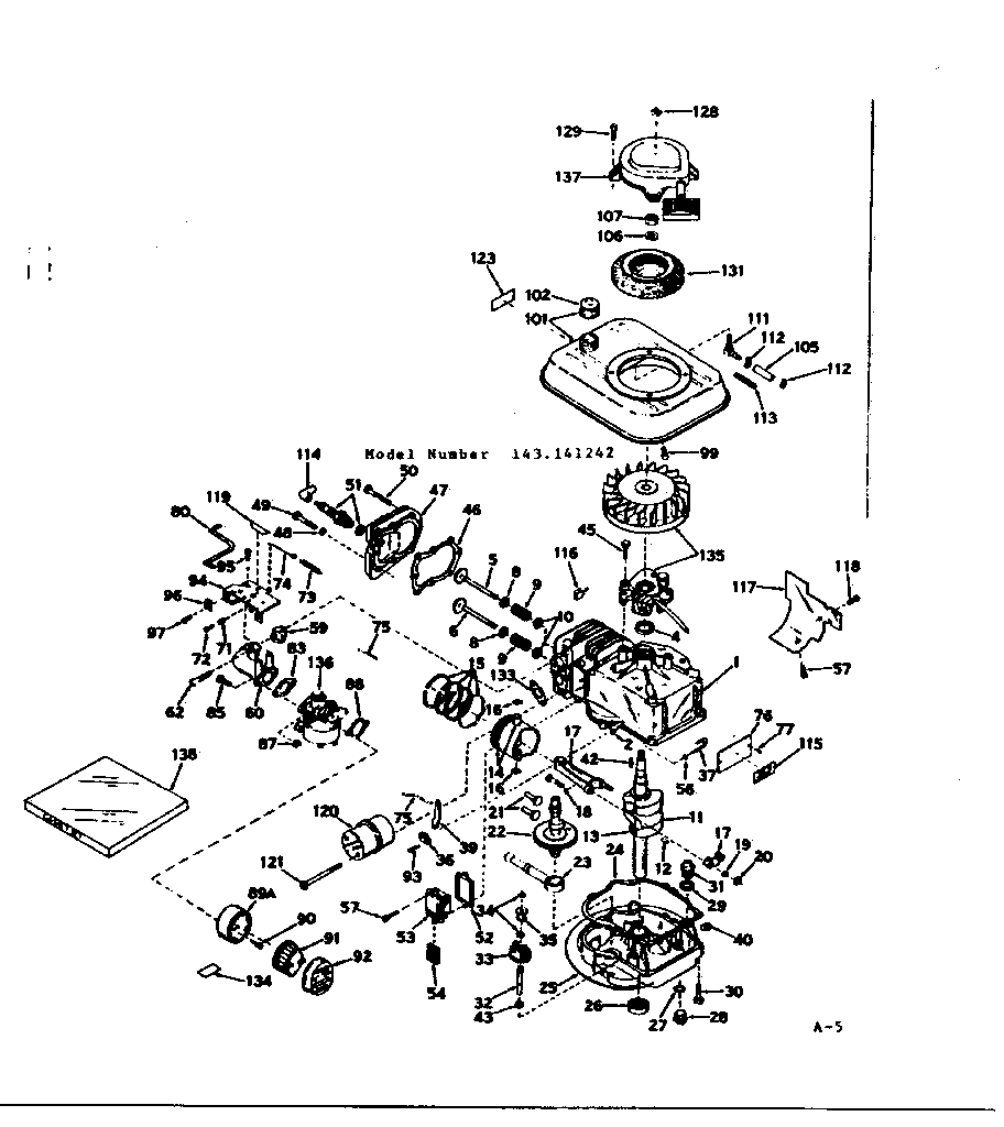 Basic Engine Diagram and Parts List for 143141242  Craftsman Engine