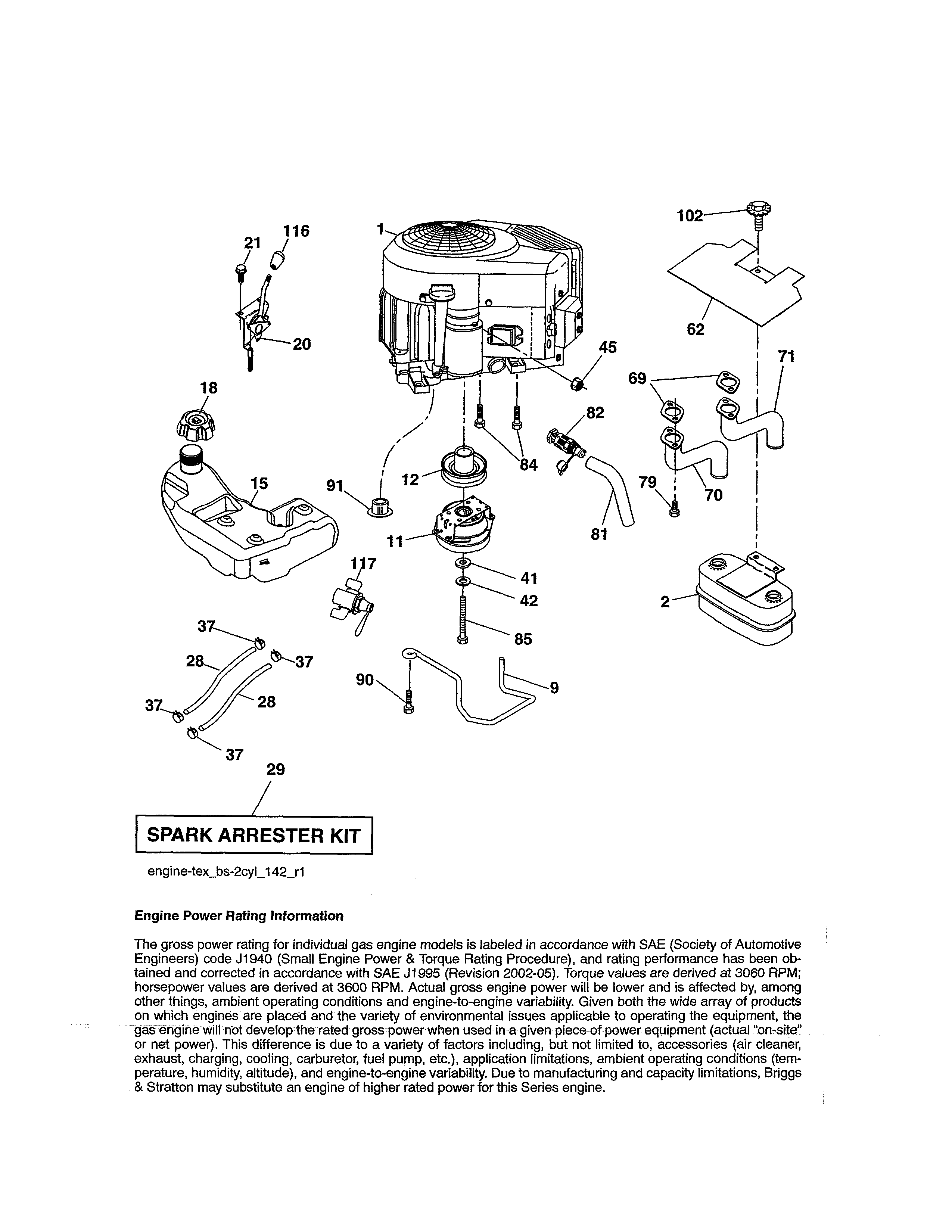Engine Diagram and Parts List for 917990640  Craftsman Lawn Tractor