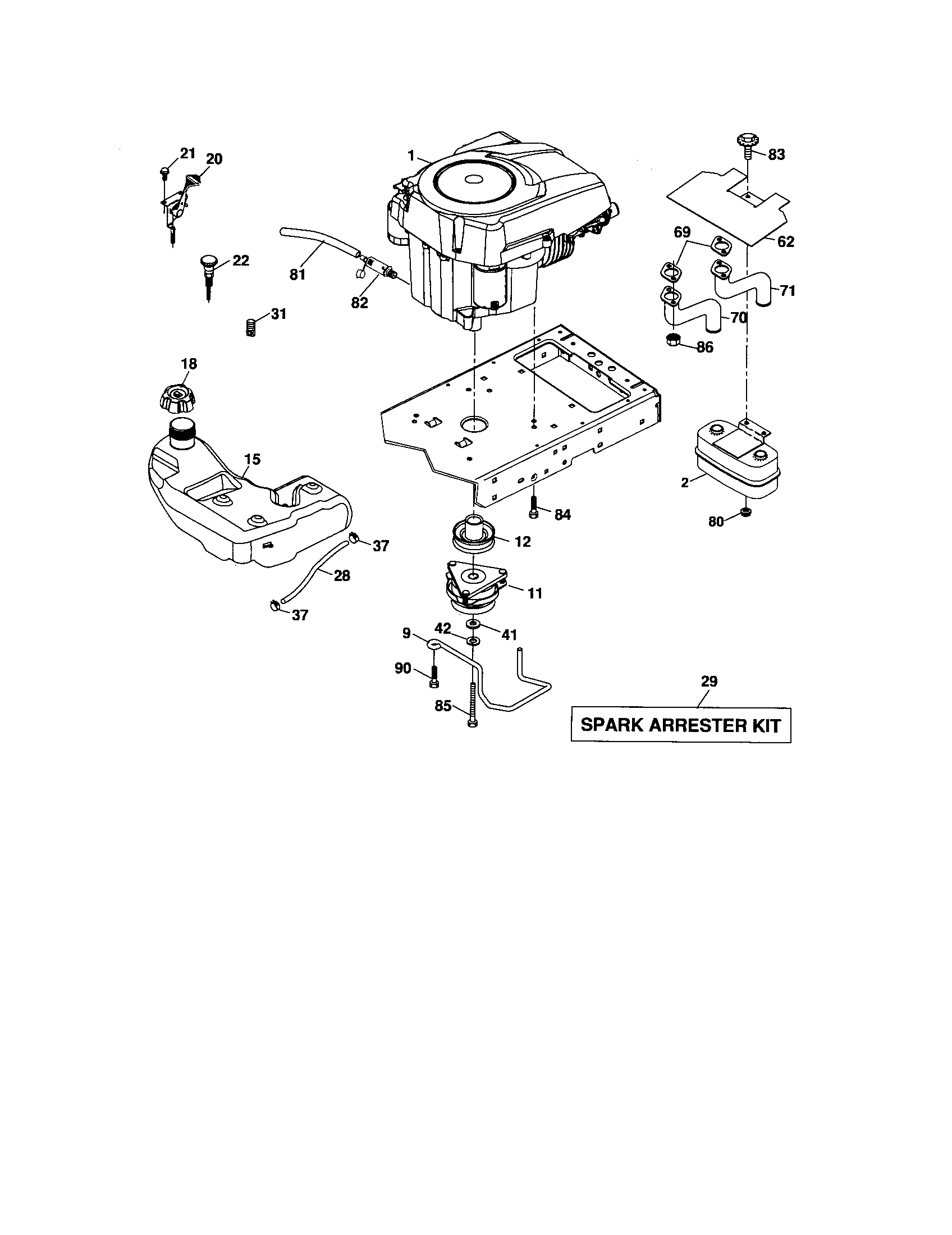 Engine Diagram and Parts List for 917276902  Craftsman Lawn Tractor