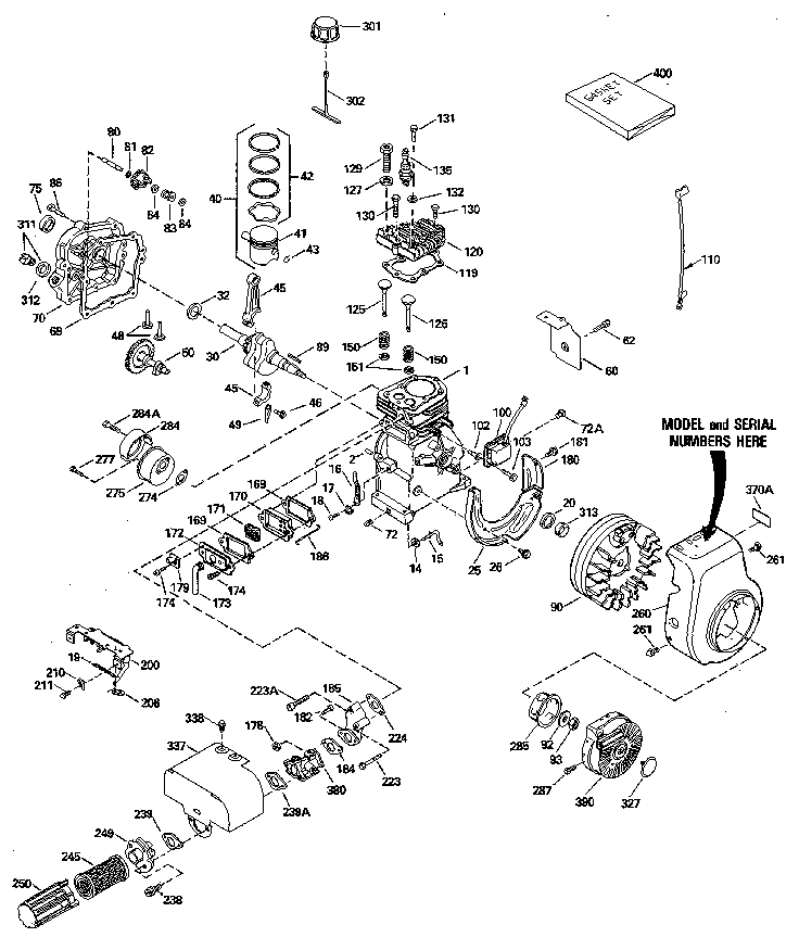 Replacement Parts Diagram and Parts List for 143804102  Craftsman Engine