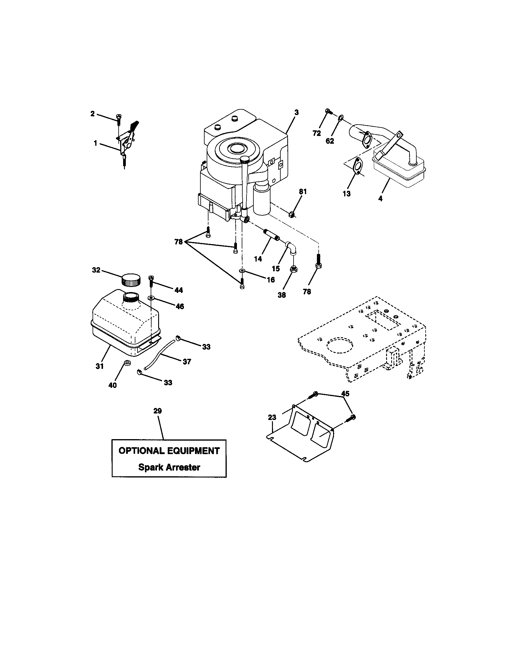 Engine Diagram and Parts List for 917270654  Craftsman Lawn Tractor