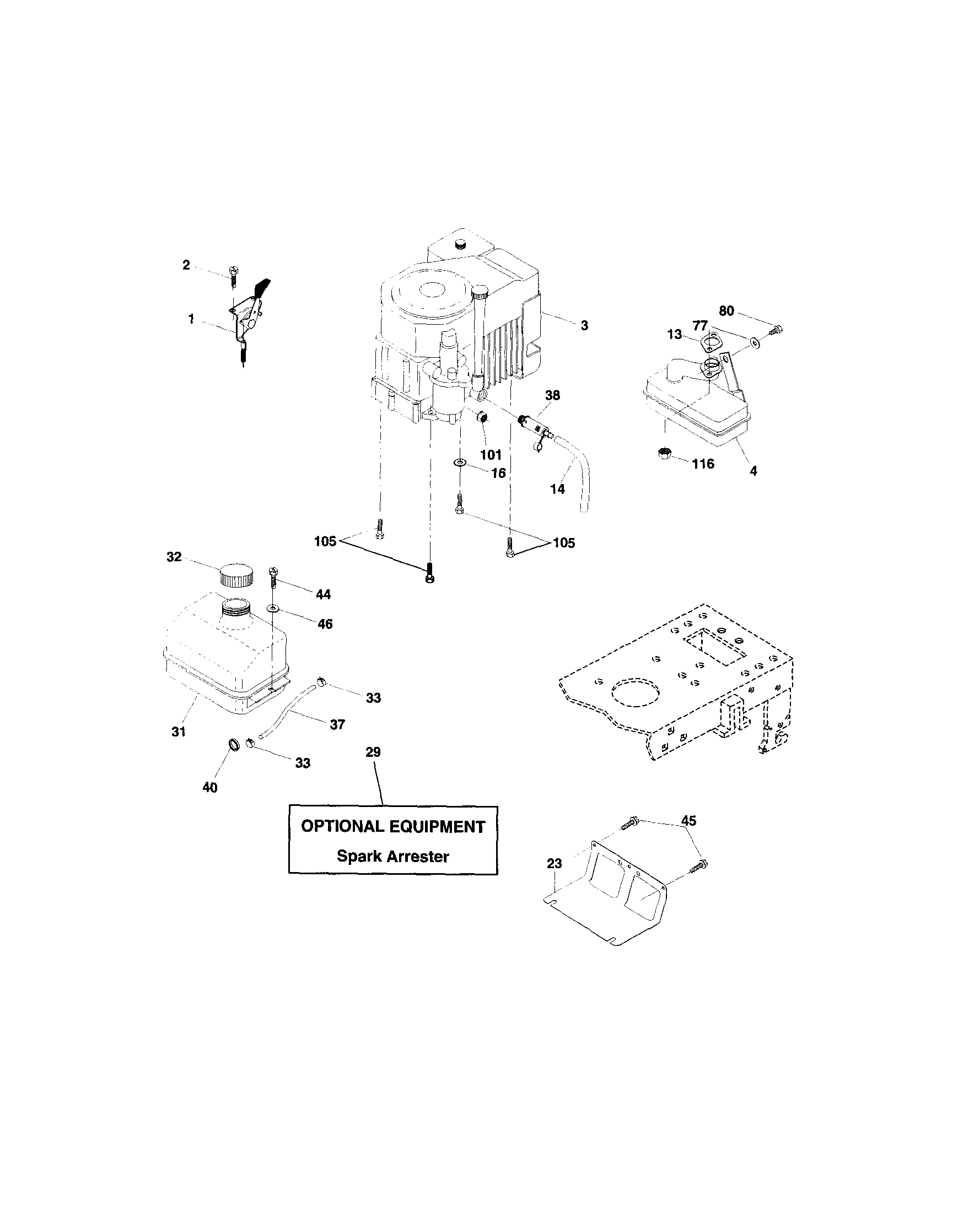 Engine Diagram and Parts List for 917273131  Craftsman Lawn Tractor