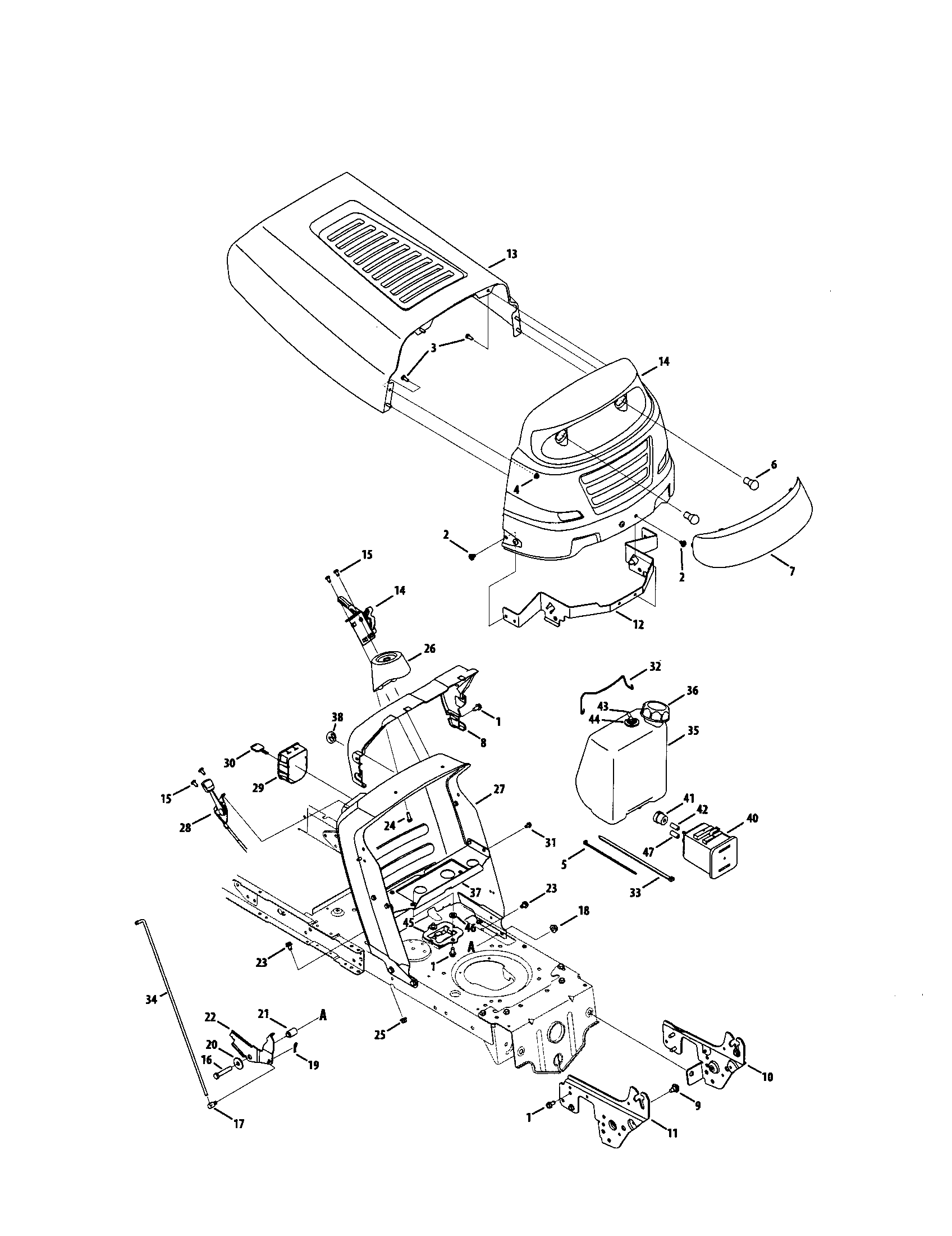 Hood Diagram and Parts List for 247289110  Craftsman Lawn Tractor