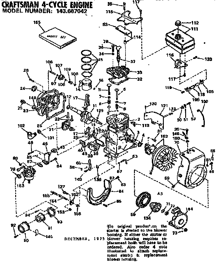 Engine Diagram and Parts List for 143667042  Craftsman Engine