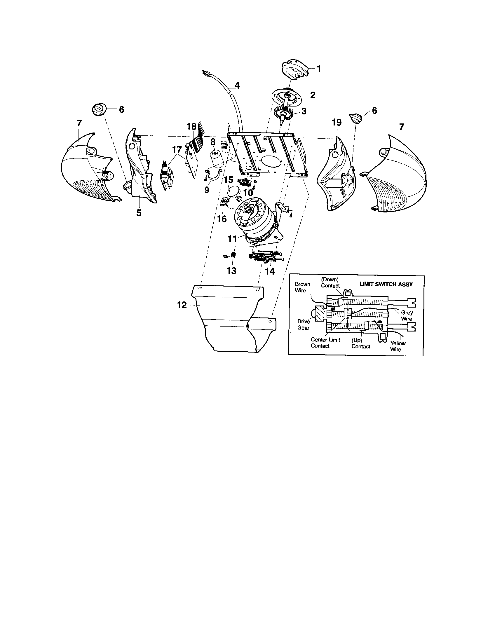 Motor Unit Assembly Parts Diagram and Parts List for 13953916D  Craftsman Garage Door Opener