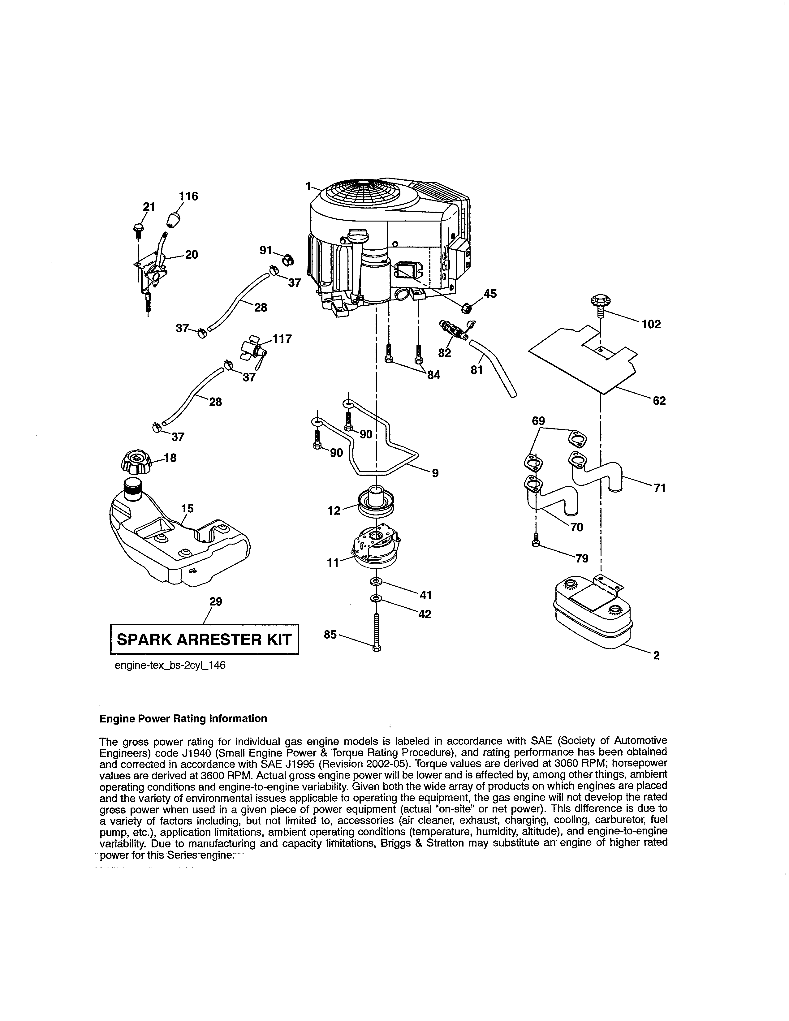 Engine Diagram and Parts List for 917204080  Craftsman Lawn Tractor