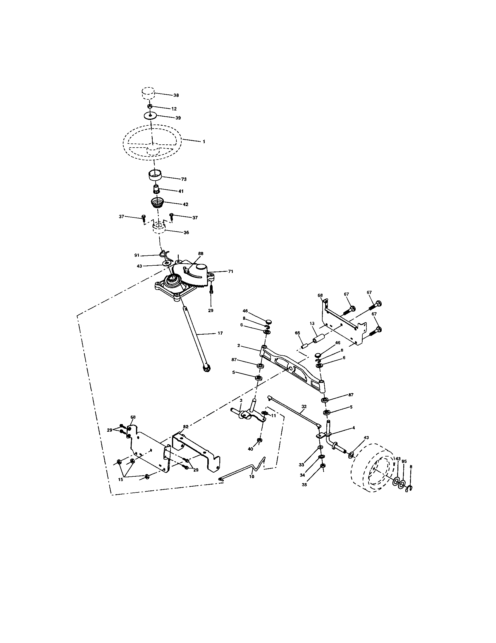 Steering Assembly Diagram and Parts List for 917273622  Craftsman Lawn Tractor
