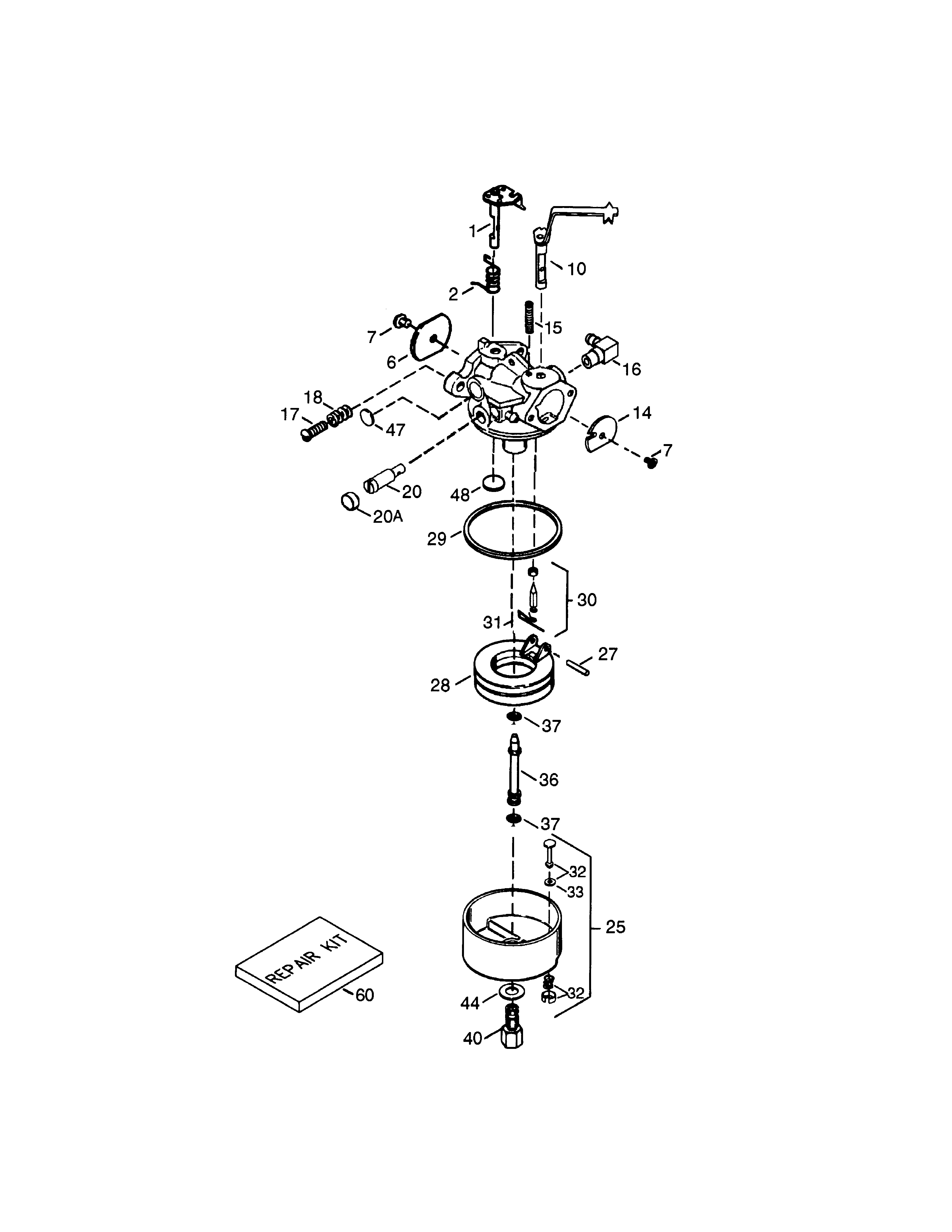 Carburetor Diagram and Parts List for 143043800  Craftsman Engine