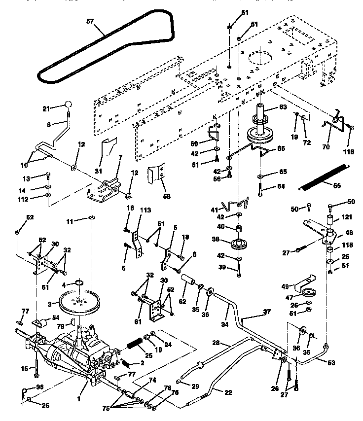 Drive Diagram and Parts List for 917258101  Craftsman Lawn Tractor