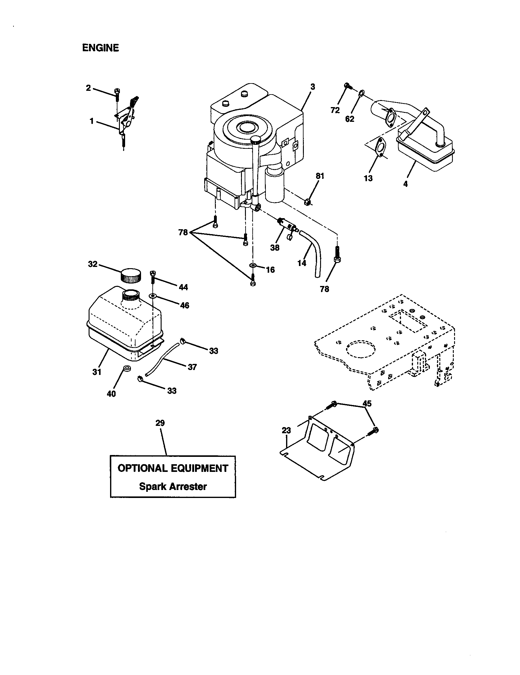 Engine Diagram and Parts List for 917271530  Craftsman Lawn Tractor