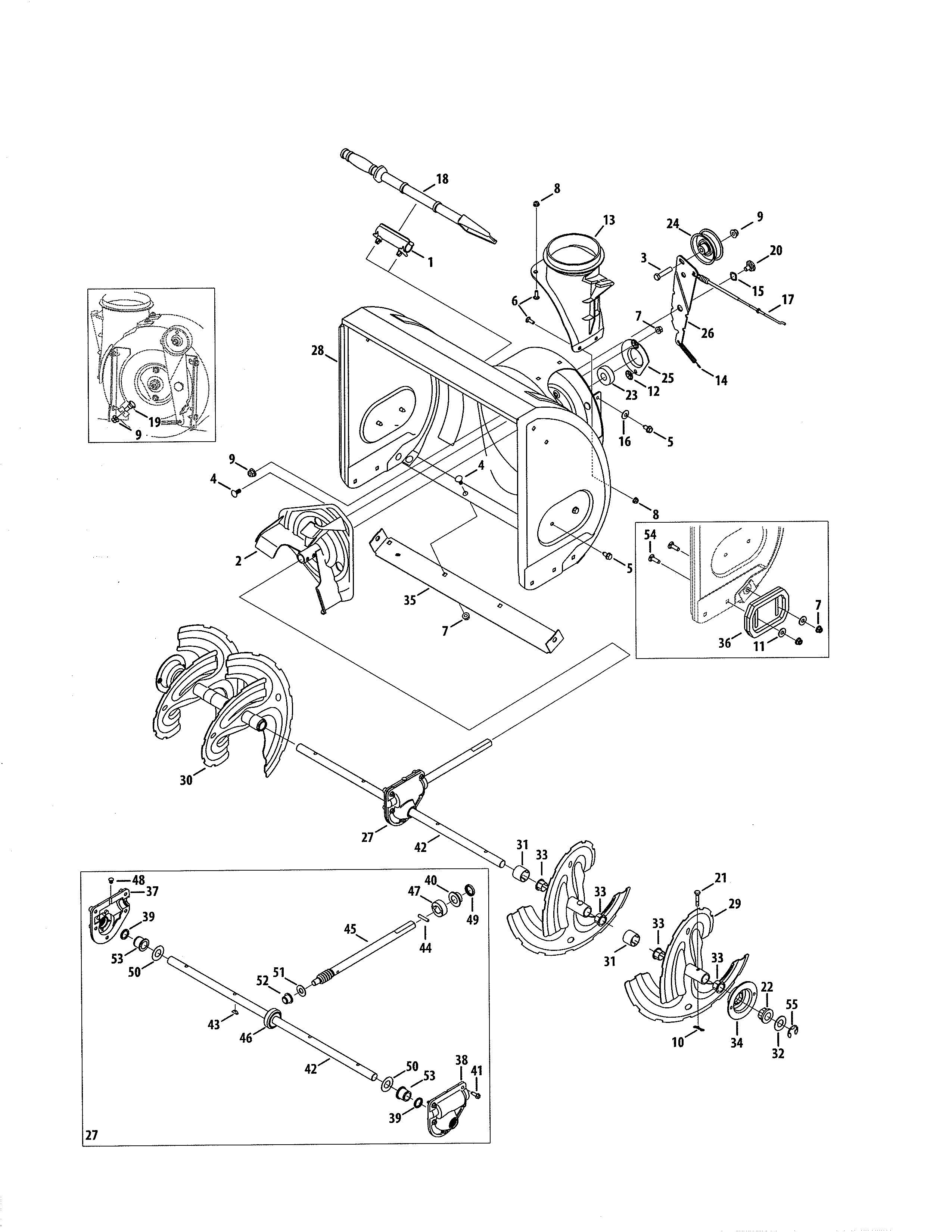 Auger & Housing/gearbox Diagram and Parts List for 247881722  Craftsman Snow Blower