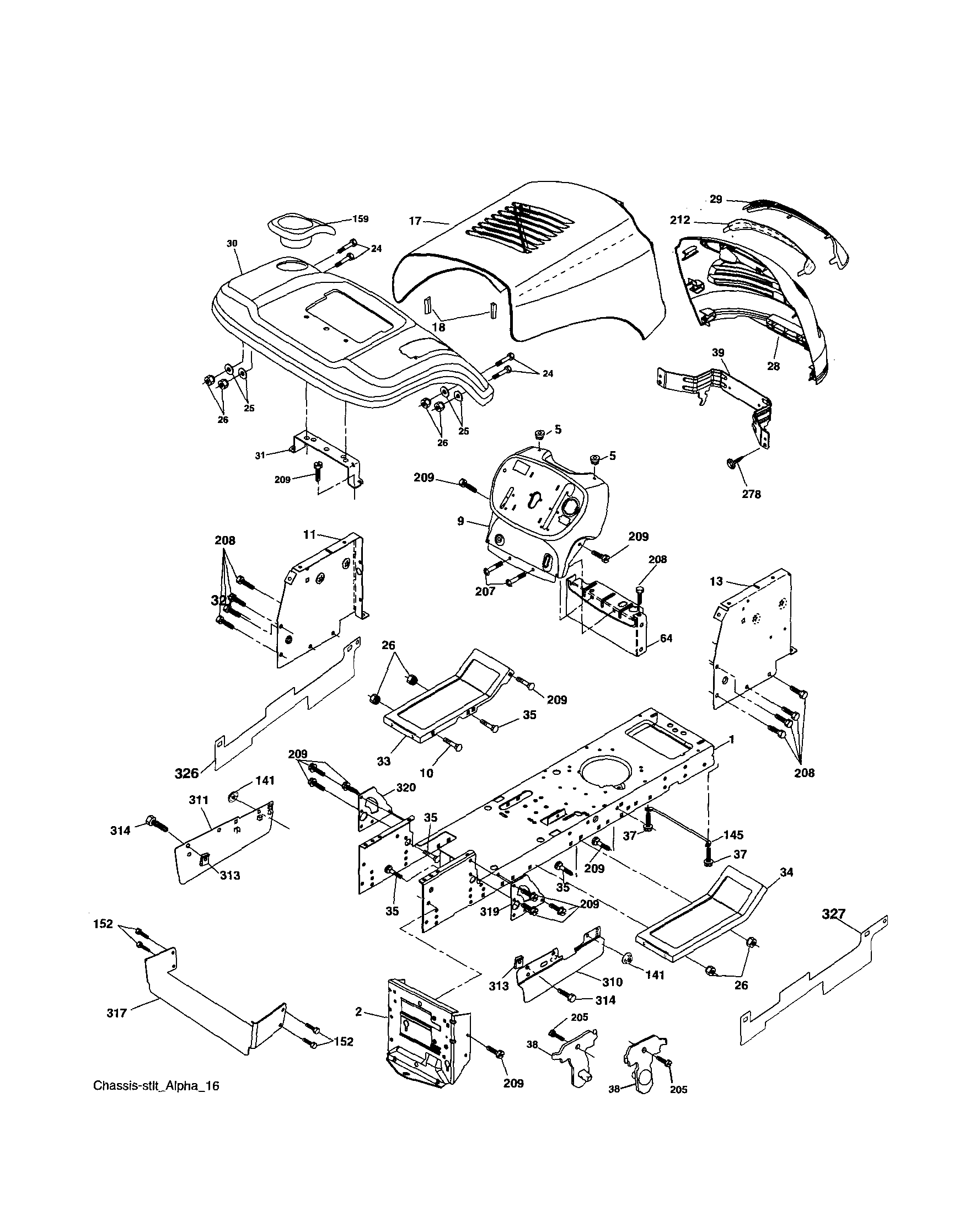 Chassis And Enclosures Diagram and Parts List for 917254691  Craftsman Lawn Tractor