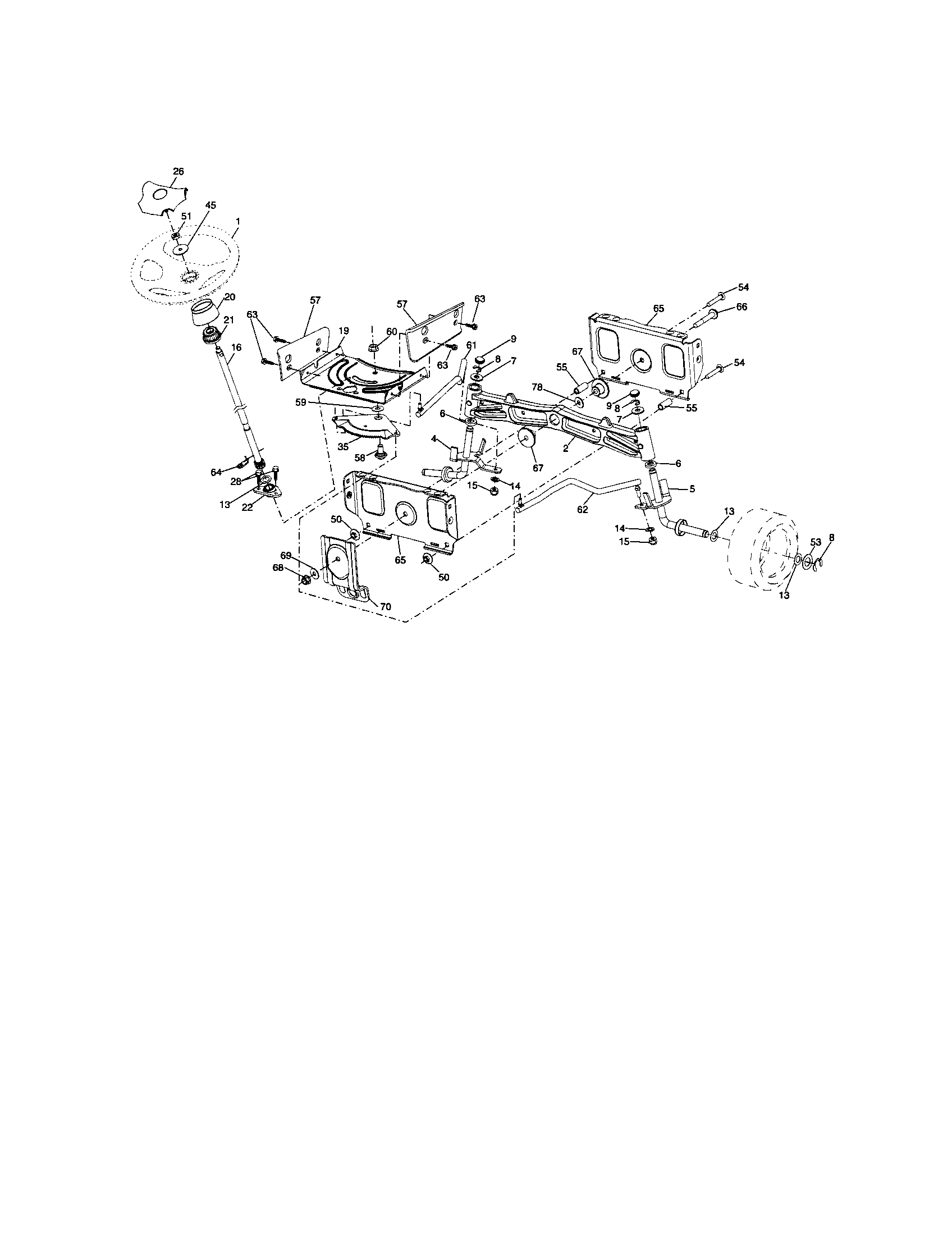 Steering Diagram and Parts List for 917286380  Craftsman Lawn Tractor