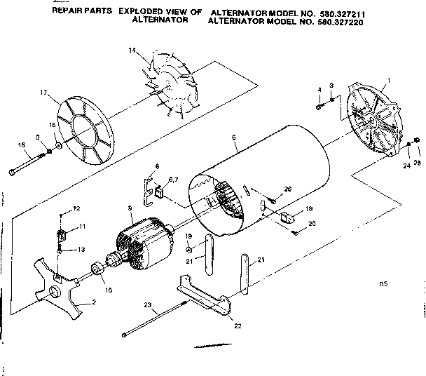 Alternator Diagram and Parts List for 580327211  Craftsman Engine