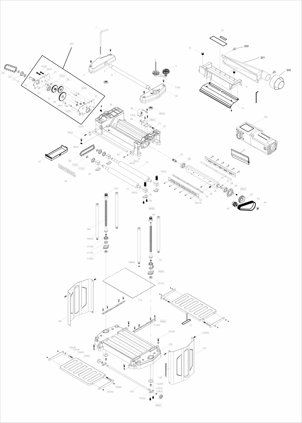 Diagram Diagram and Parts List for CMEW320 Type 1 Craftsman Planer Jointer