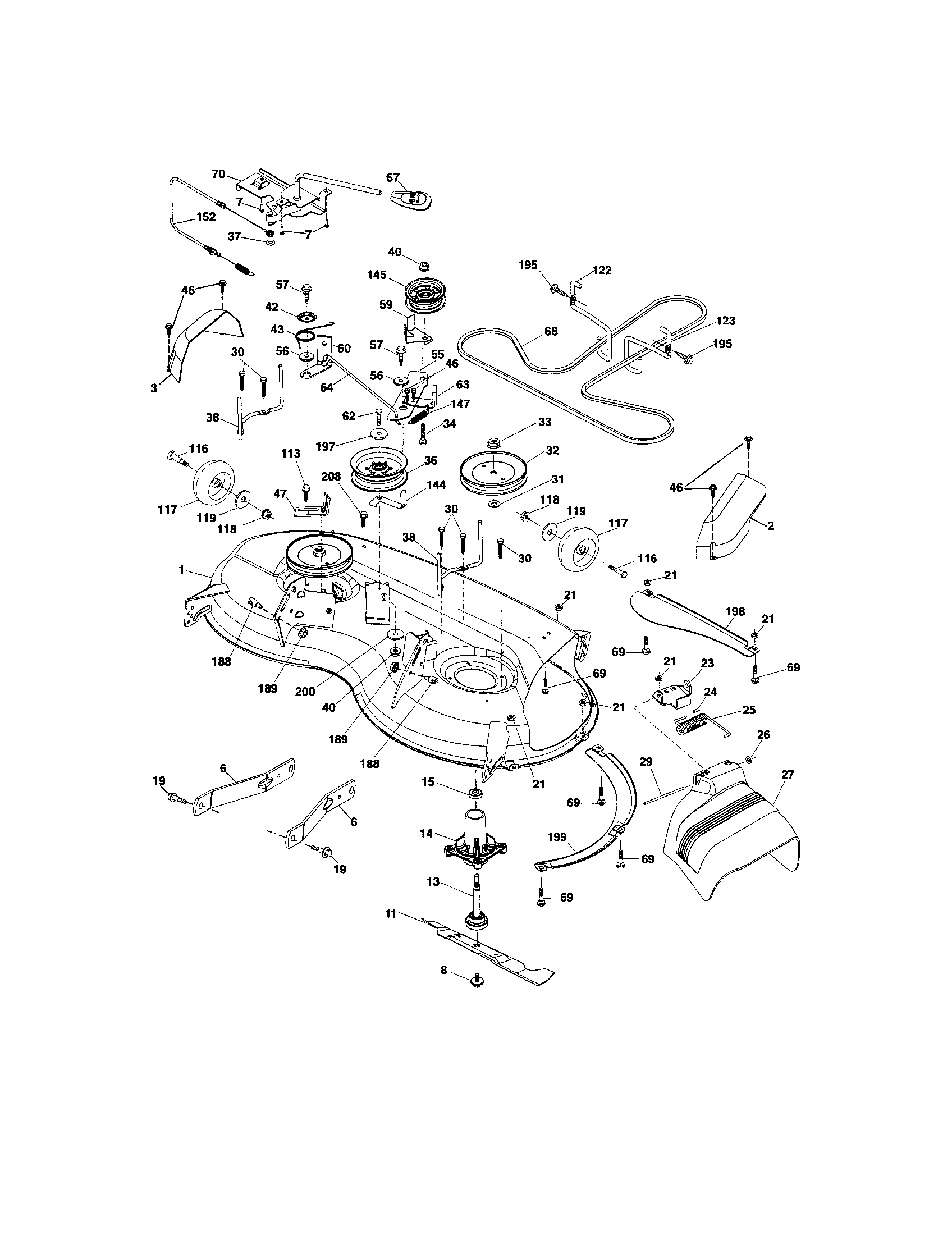 Mower Deck Diagram and Parts List for 917288142  Craftsman Lawn Tractor