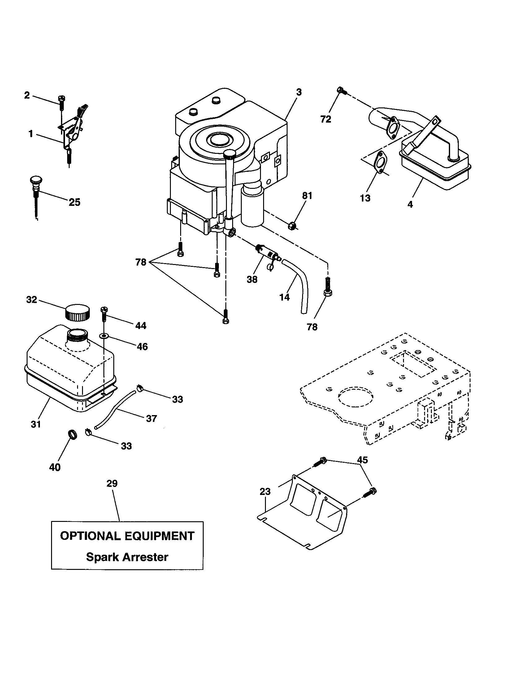 Engine Diagram and Parts List for 917277362  Craftsman Lawn Tractor