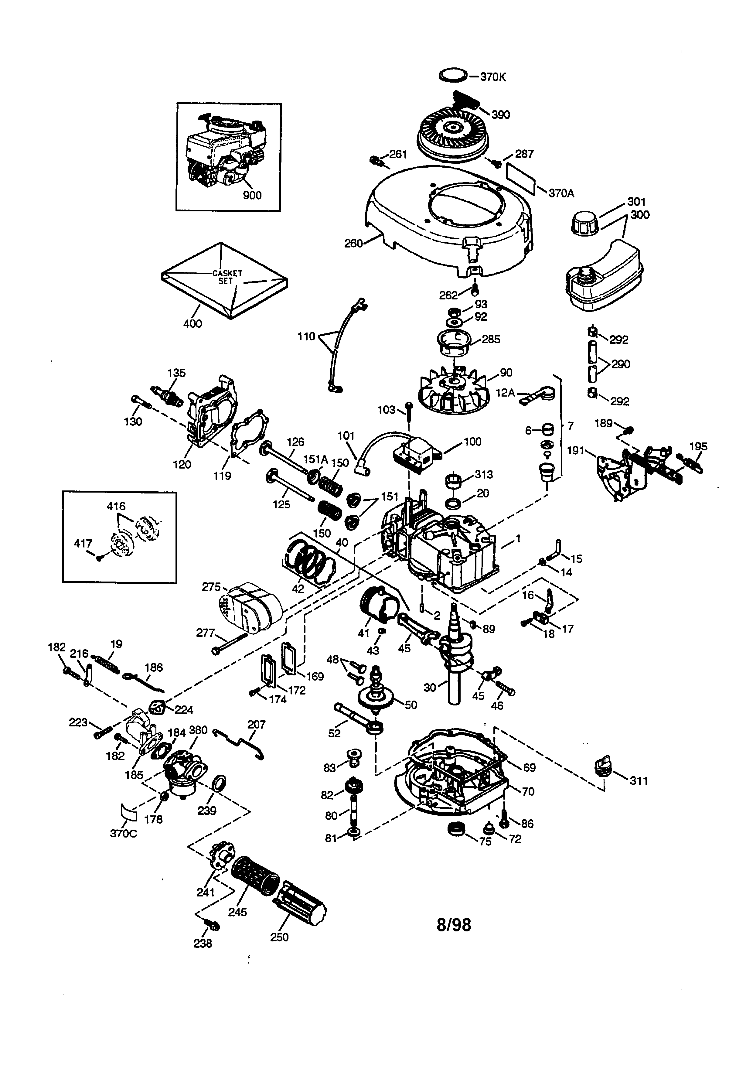 Engine 143.983800 Diagram and Parts List for 143983800  Craftsman Engine