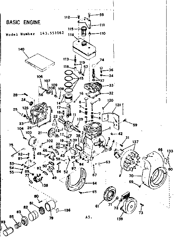 Basic Engine Diagram and Parts List for 143551062  Craftsman Engine