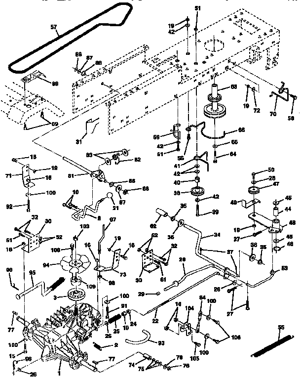 Drive Diagram and Parts List for 917257592  Craftsman Lawn Tractor
