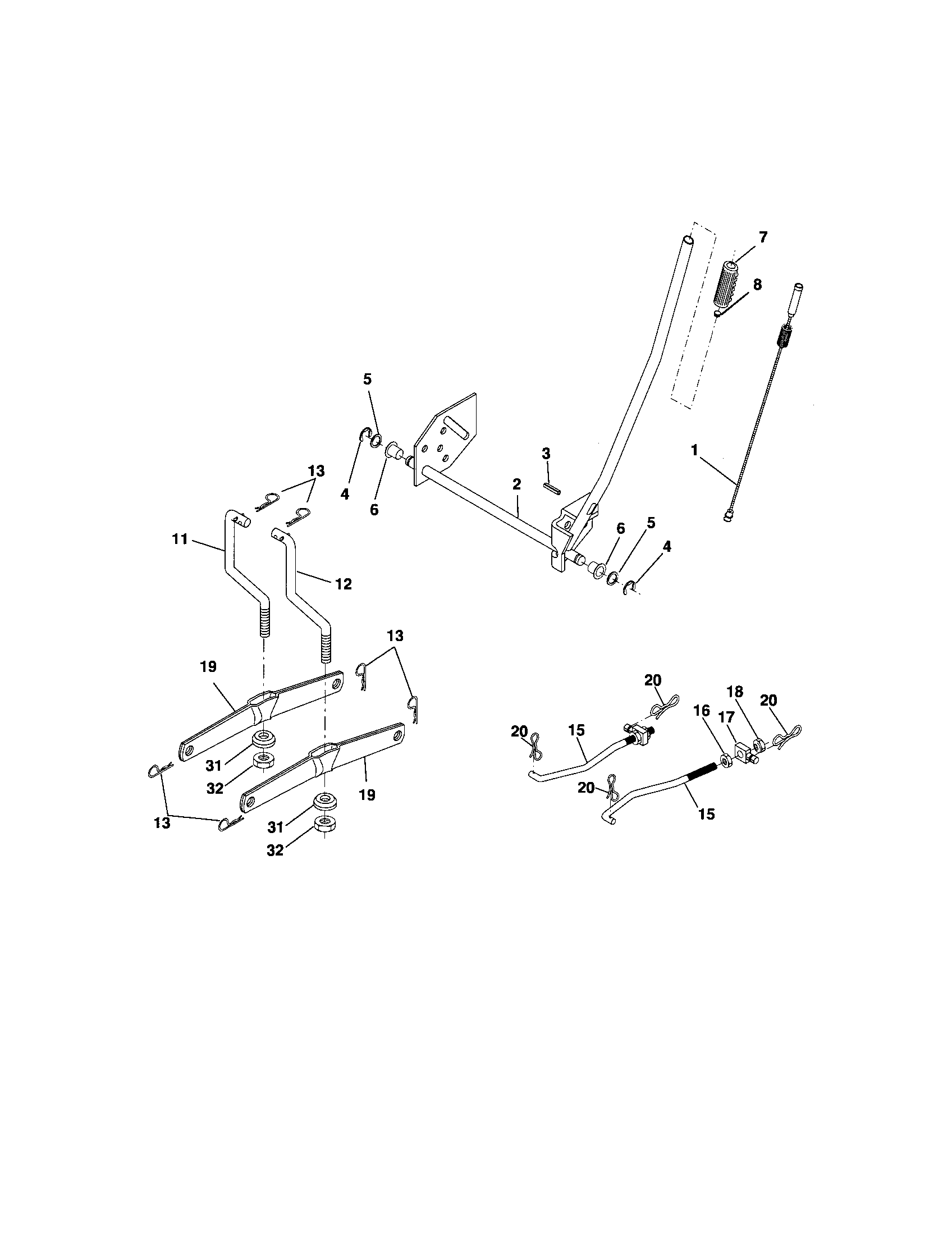 Lift Assembly Diagram and Parts List for 917276391  Craftsman Lawn Tractor