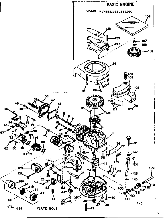 Basic Engine Diagram and Parts List for 143151092  Craftsman Engine
