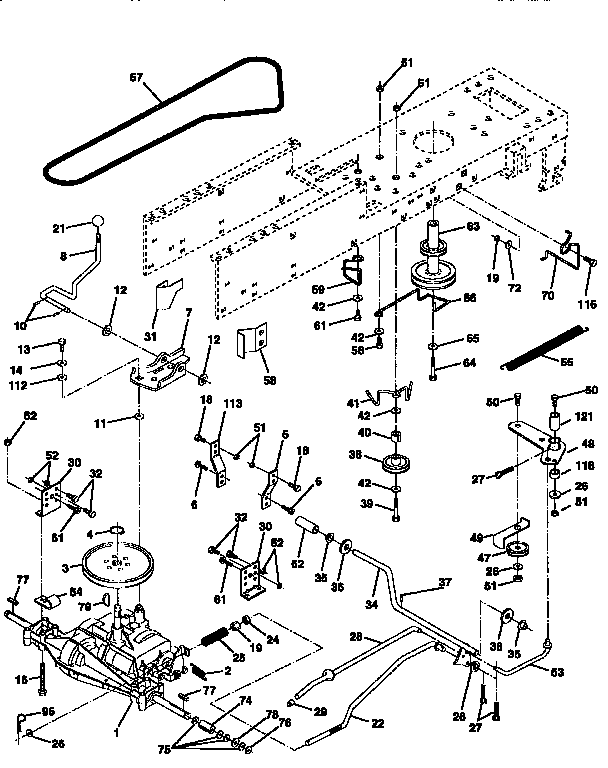 Drive Diagram and Parts List for 917258512  Craftsman Lawn Tractor