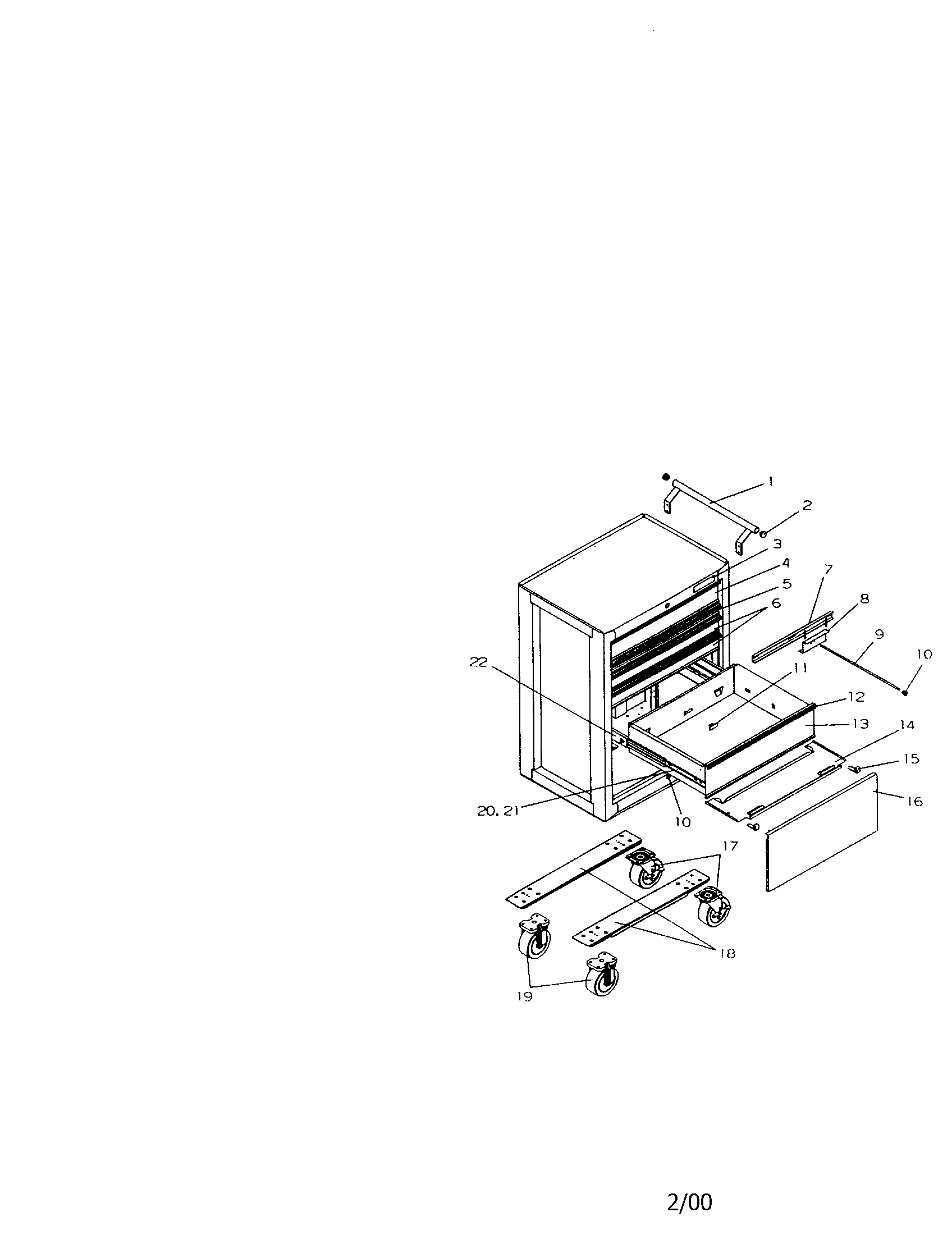 5 Drawer Ball Bearing Roll-away Diagram and Parts List for 706653145  Craftsman Tool Stand & Cart