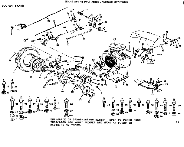 Clutch-brake Diagram and Parts List for 917253726  Craftsman Lawn Tractor