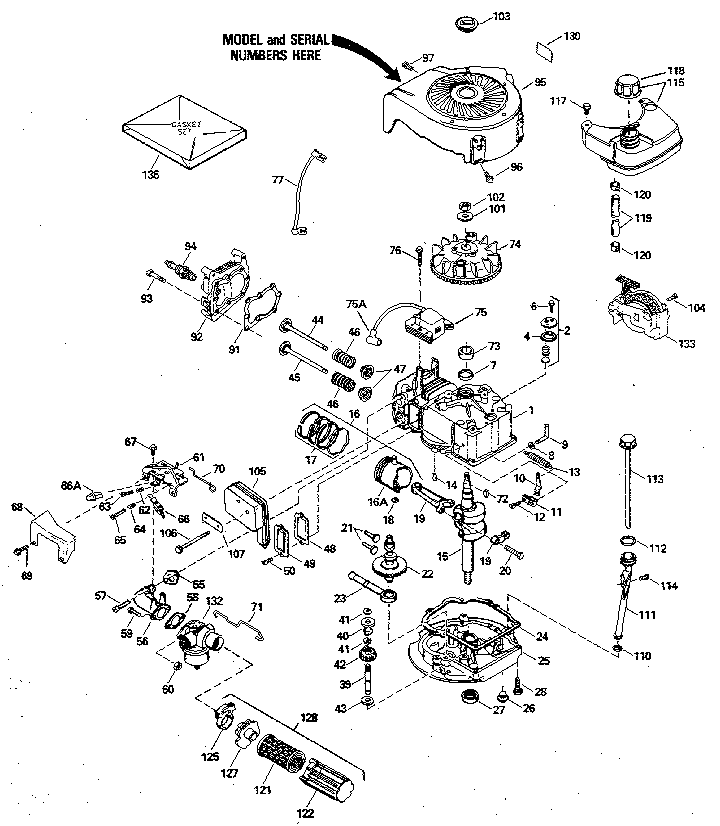Replacement Parts Diagram and Parts List for 143394412  Craftsman Engine