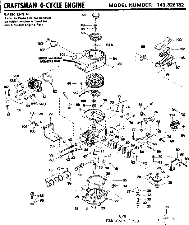 Replacement Parts Diagram and Parts List for 143326182  Craftsman Engine