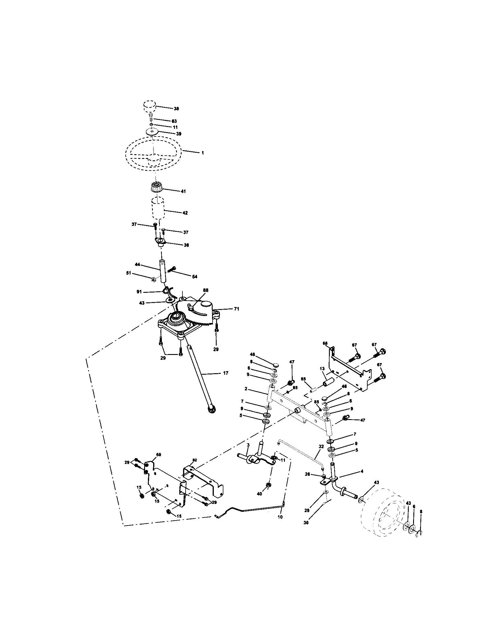 Steering Assembly Diagram and Parts List for 917271642  Craftsman Lawn Tractor