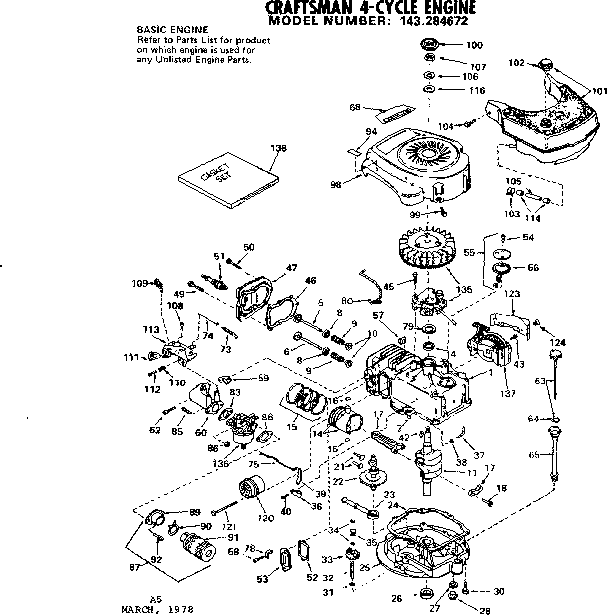 Replacement Parts Diagram and Parts List for 143284672  Craftsman Engine