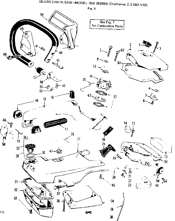 Handle Assembly Diagram and Parts List for 358358860  Craftsman Chainsaw