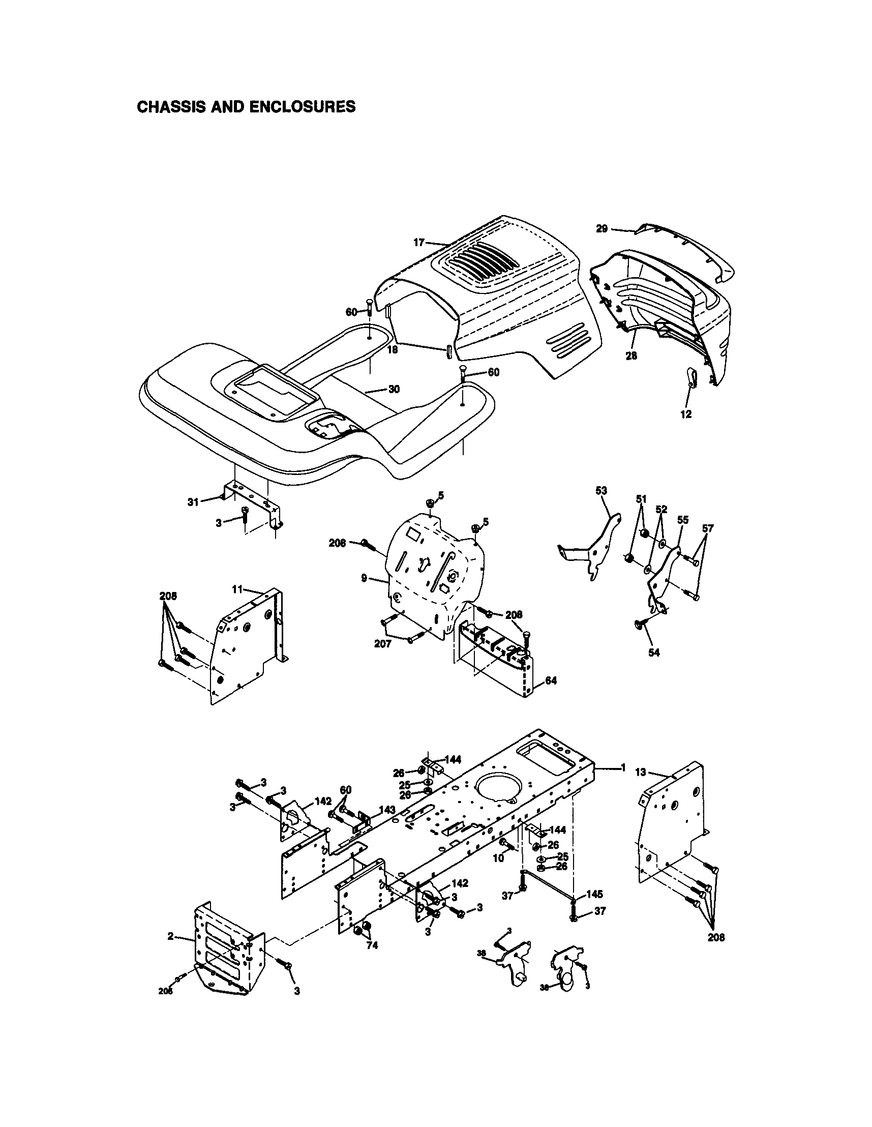 Chassis And Enclosures Diagram and Parts List for 917270670  Craftsman Lawn Tractor