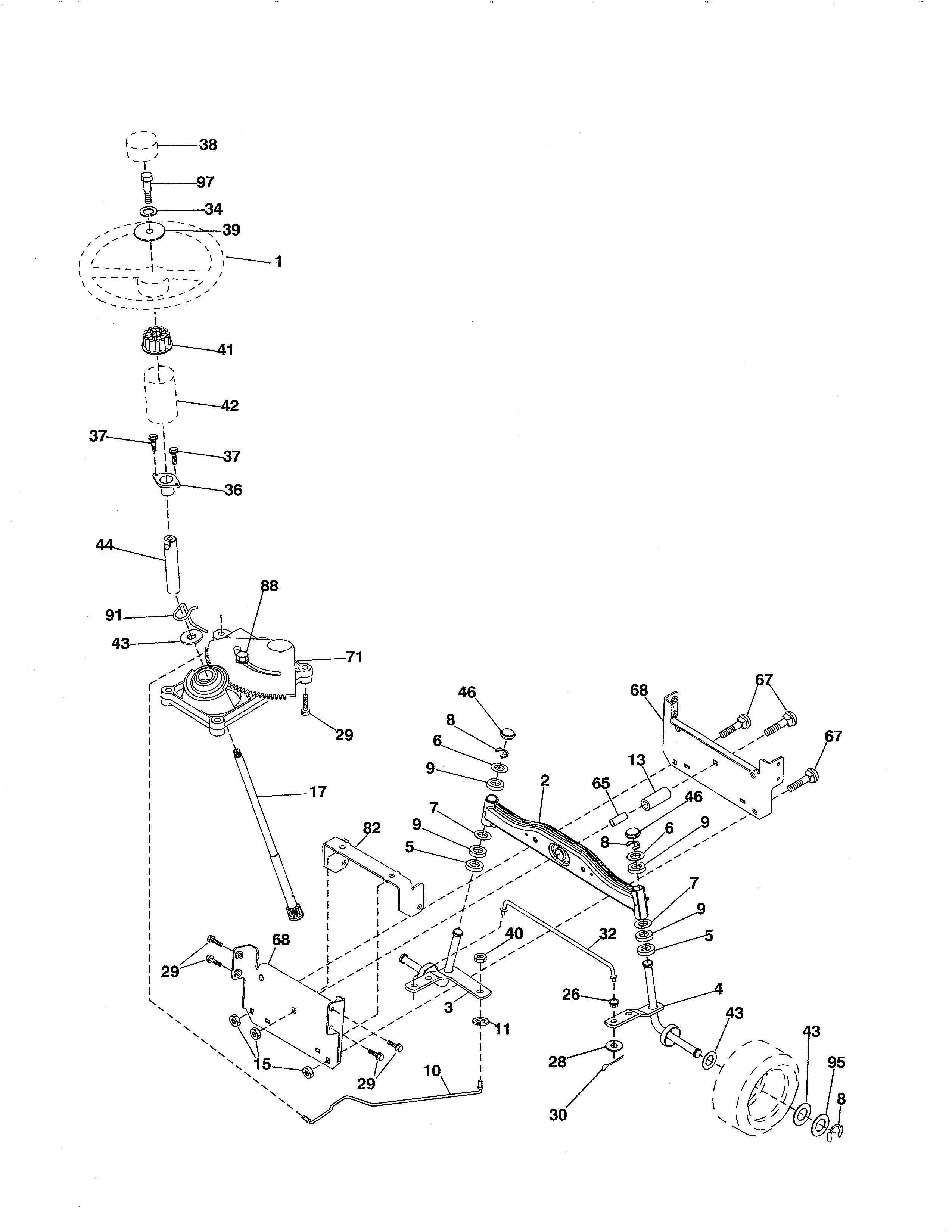 Steering Diagram and Parts List for 917986191  Craftsman Lawn Tractor
