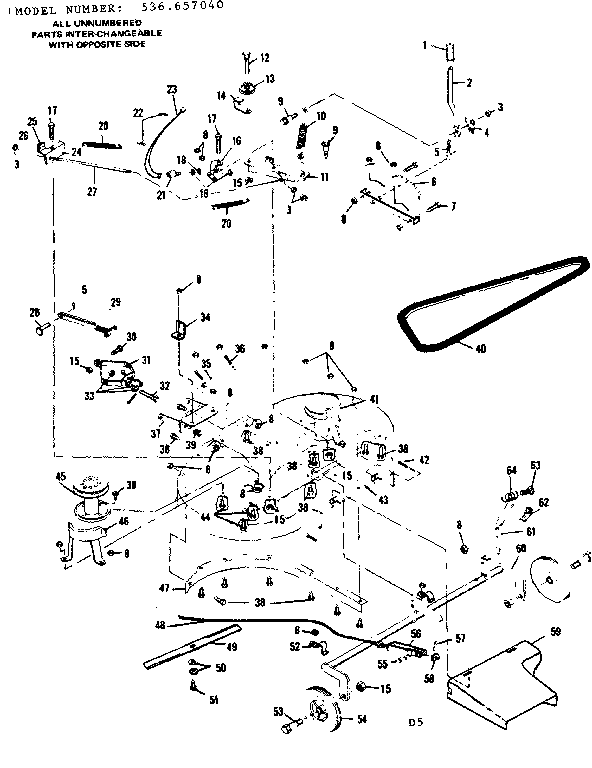 Mower Deck Diagram and Parts List for 536657040  Craftsman Lawn Mower