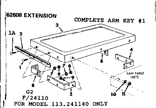 Extension Assembly Diagram and Parts List for 113241140  Craftsman Power Motor