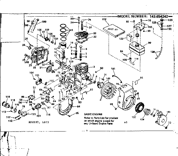 Replacement Parts Diagram and Parts List for 143654242  Craftsman Engine