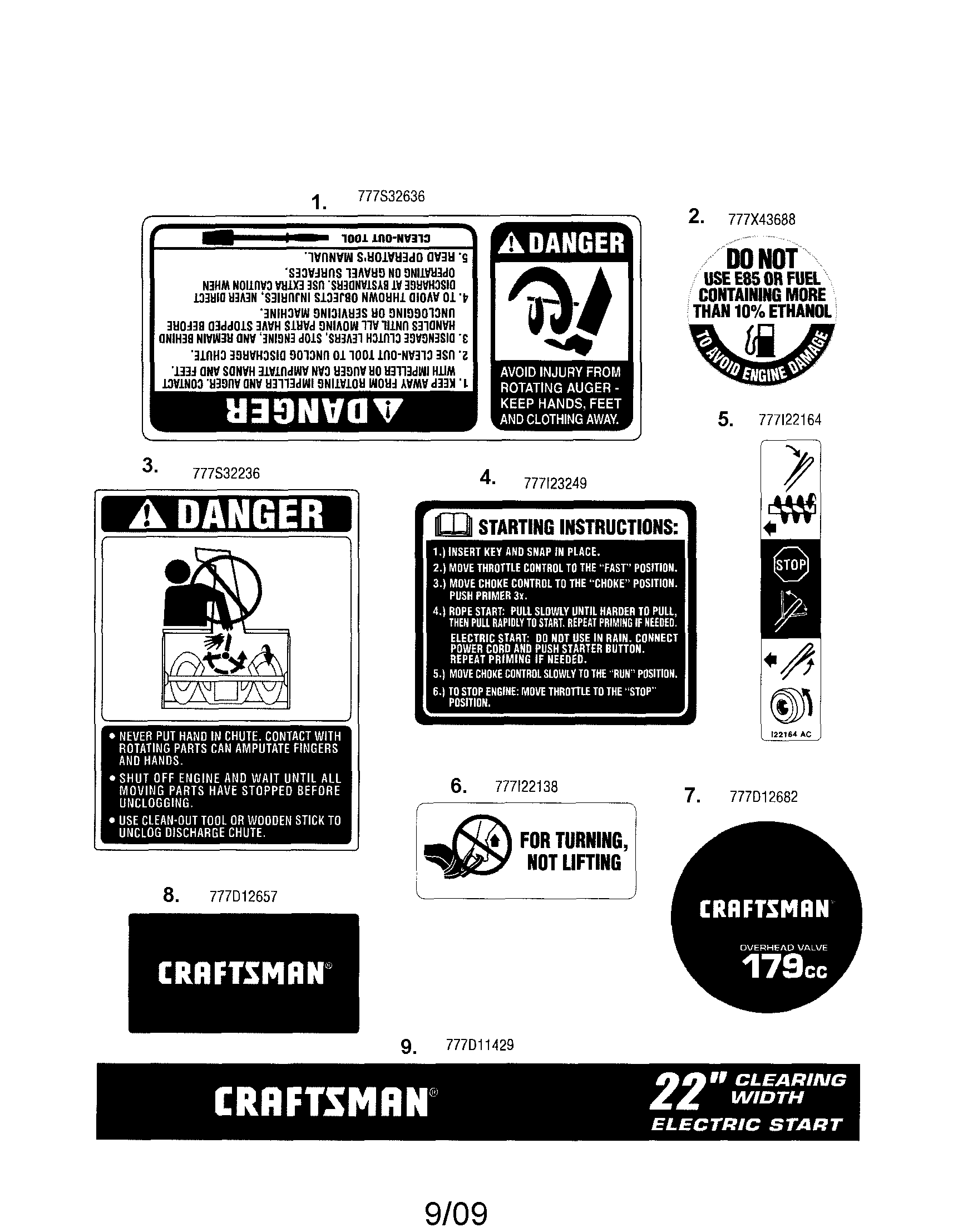 Decals Diagram and Parts List for 247887790  Craftsman Snow Blower