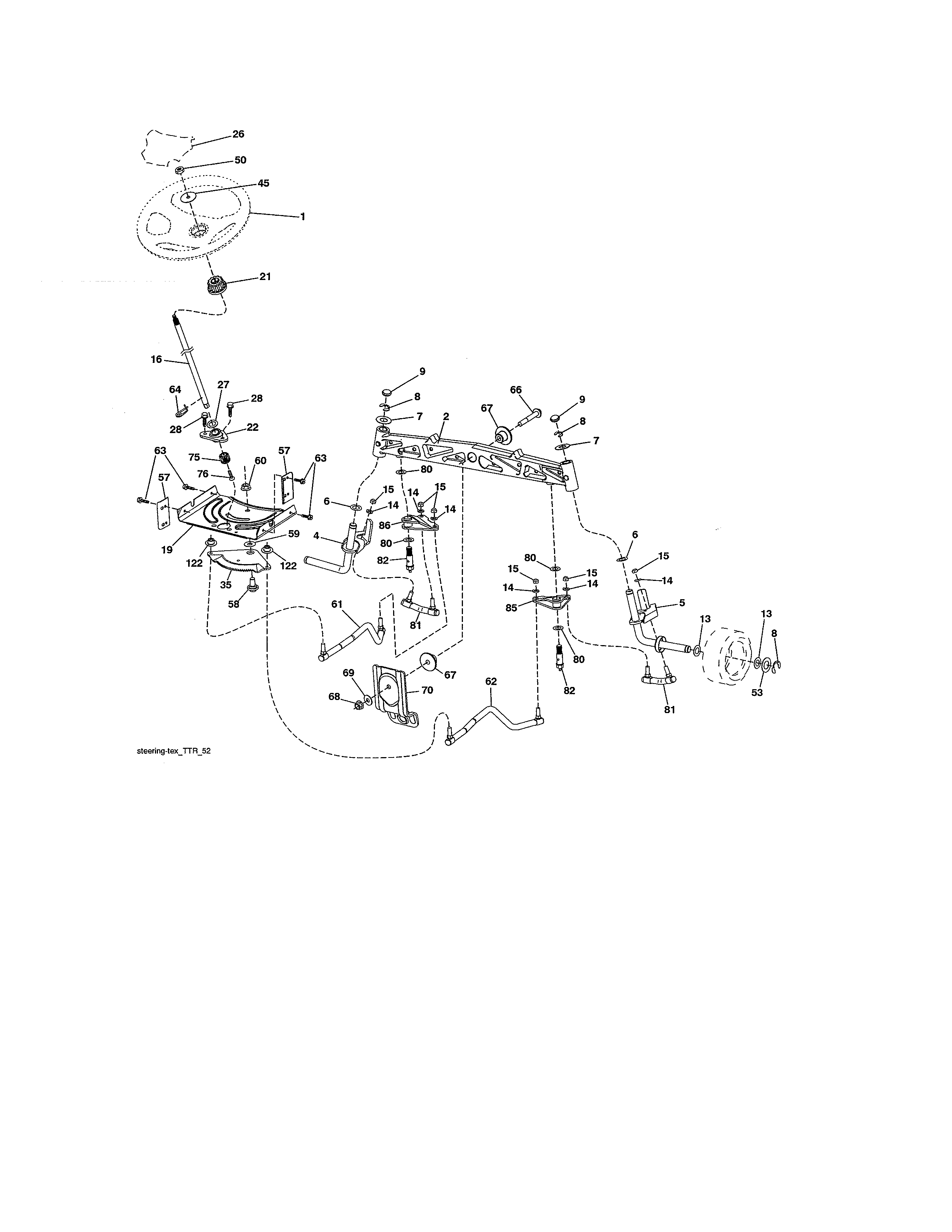Steering Diagram and Parts List for 917250842  Craftsman Lawn Tractor