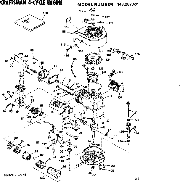 Replacement Parts Diagram and Parts List for 143287022  Craftsman Engine
