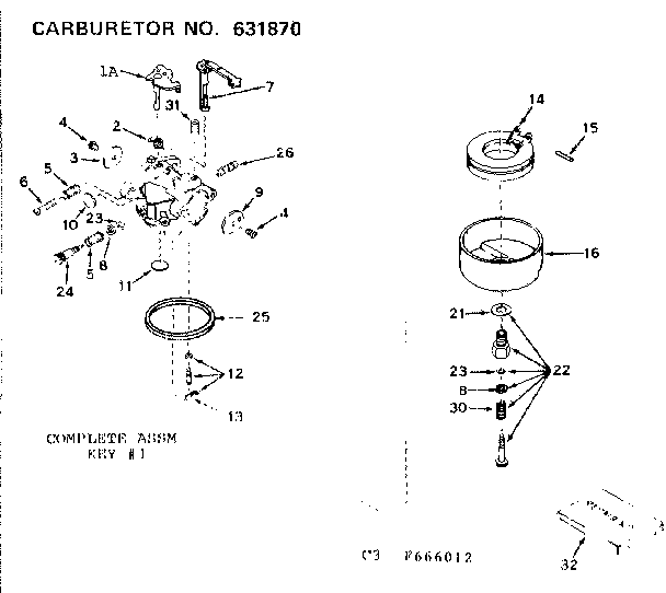 Carburetor Diagram and Parts List for 143666012  Craftsman Engine